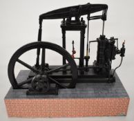 Live steam model beam engine, with dummy flyball governor, single double acting cylinder and