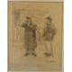 George Belcher (1875-1947) charcoal study of two gentlemen outside a shop, with caption below, - Image 1 of 6