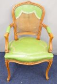 Leather upholstered bergere armchair, to suit library, office or study