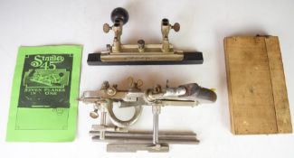 Stanley 45 universal combination woodworking plane, with cutters