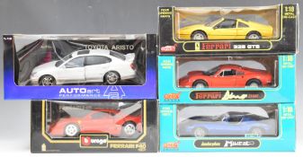 Five 1:18 scale diecast model sports cars by Anson, Burago and Auto Art Performance to include