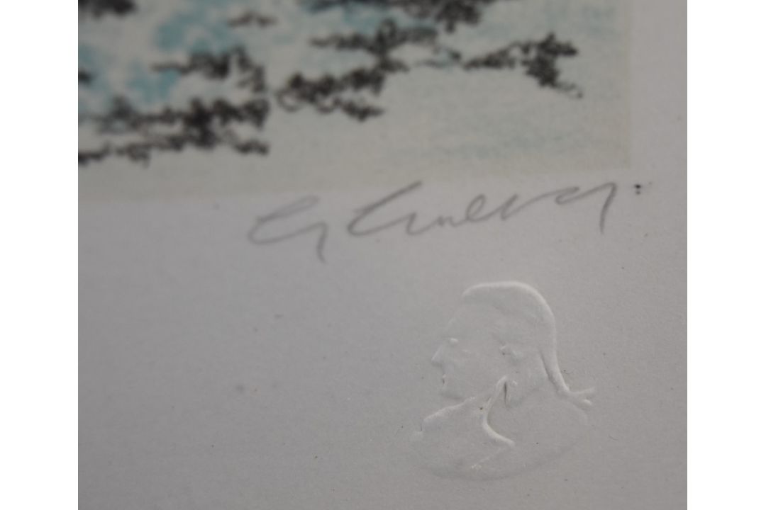 George Guest (1939-2012) signed limited edition (108/200) Oxfordshire landscape Badbury Hill Fort, - Image 4 of 7