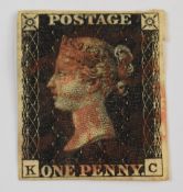 GB 1d black KC four margin with red Maltese cross cancellation
