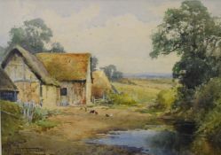 Henry John Sylvester Stannard (1870-1951) watercolour 'A Bedfordshire Farmyard Pond, signed lower