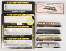 Four Graham Farish BR and GWR N gauge model railway diesel railcar locomotives including kit built