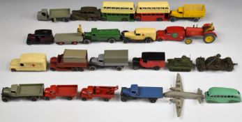 Twenty-three Dinky Toys diecast model commercial and military vehicles including Office Equipment