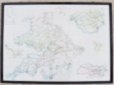 British Railways Western region map of lines including separate larger scale sections of Bristol,
