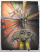 Martin Sievey Star Wars artwork, X-wing and Millenium Falcon, signed top right, 92 x 69cm.