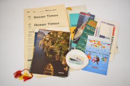 Cunard Queen Mary shipping liner ephemera including large deck plan, photographs, brochures,