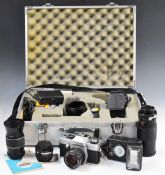 Praktica LLC 35mm SLR camera outfit including Pentacon 2.8/29, Hanimar 1:2.8 135mm, Praktica 1:3.5