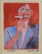 Gerson Leiber (1921-2018) watercolour and gouache portrait of a lady 'Model', signed, dated 83 and