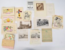 Ephemera and WW1 silk postcards including First Wiltshire Volunteer Rifles and Imperial Yeomanry