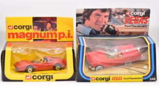 Two Corgi Toys diecast model vehicles Magnum P.I. Ferrari 308 GTS 298 and Vega$ Ford Thunderbird