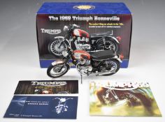 Franklin Mint 1/10 scale diecast model 1969 Triumph Bonneville, in original box with related