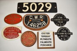 Railway wagon and similar plates to include GWR wagon plates, BR-WR 1952, enamel Penzance