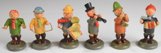 Six German Hebo carved wooden musician or band figures