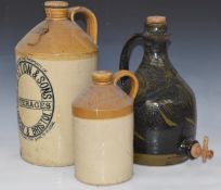 Three stoneware / studio pottery flagons including Clayton and Son, London and Bristol and