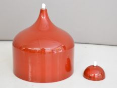 Two retro style hanging lamps, one red, height of lamp 29cm