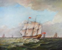 Michael Constable 20thC maritime oil on board 'The Victory circa 1760', sailing ships in a choppy