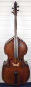 19thC double bass, approximate length of back 110cm, neck 36cm, fingerboard 87cm and headstock 30cm