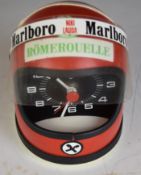 Niki Lauder Heuer novelty desk clock formed as a motor racing helmet, height 11.5cm