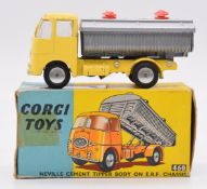 Corgi Toys diecast model Neville Cement Tipper Body on E.R.F. chassis with yellow cab, silver tipper