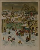 Paul Lemasson (1897-1971) signed limited edition (96/300) print winter townscape with skaters on the