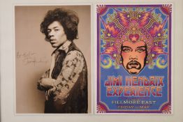 Framed Jimi Hendrix photo and poster, 29 x 42cm