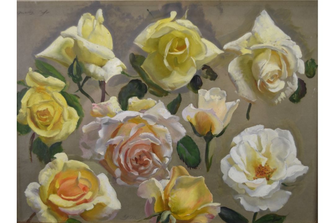 Attributed to John Bulloch Souter (1896-1971) double sided oil on board floral studies, 26.5 x 37cm, - Image 1 of 6