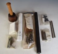 Crown puzzle ball carving set, lignum vitae or similar mallet and a Rolly Munro articulated
