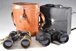 Two cased pairs of binoculars comprising Bino Prism No. 5 Mk 4, in original leather case and Mark