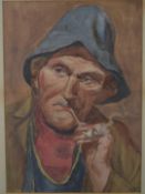 Watercolour portrait of a fisherman, initialled LWM lower right 36 x 26cm, in gilt frame.