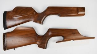 Two Theoben wooden air rifle stocks both with chequered semi-pistol grips, one stamped 1847 the
