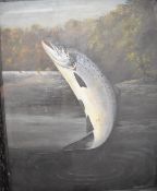 A. Rowland Knight (active 1810-1840) oil on board study of a salmon jumping, signed lower right,