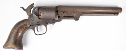 Colt .36 6-shot single action revolver with wooden grips stamped S6 and 7.5 inch octagonal barrel