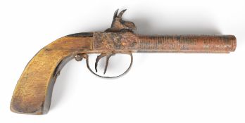 Unnamed 40 bore percussion hammer action side by side pistol with wooden grip and 4 inch smooth