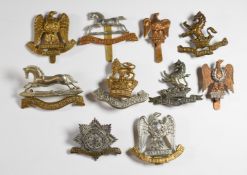 Ten British Army Cavalry Regiment cap badges including 3rd Hussars, 4th Royal Irish Dragoon