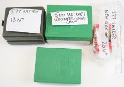 Two rifle cartridge re-loading die sets .500 and .584 with related and .577 empty brass cases.