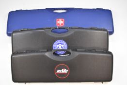 Three semi-automatic shotgun hard carry or flight cases ATA, Revo and Huglu, all with fitted
