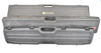 Three rifle or shotgun hard carry or flight cases GunGuard, Mannlicher and Doskocil, all with padded