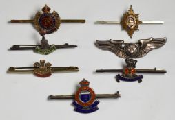 Seven pin back / sweetheart brooches including Yorkshire Regiment and Royal Army Ordnance Corps both