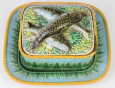 George Jones majolica covered sardine dish and underplate, 21 x 19cm