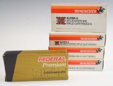 One-hundred .243 Win Federal Premium and Winchester rifle cartridges, all in original boxes.