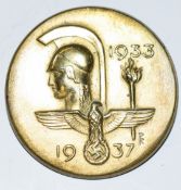 German Nazi NSDAP brass badge, 1933-1937, Desohler & Son, Munchen 9 to reverse