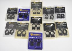 Eleven Nikko Stirling rifle or air rifle scope ring mount sets, all in original packaging.