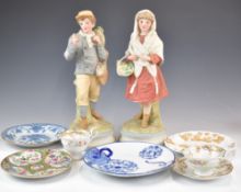 Pair of Royal Ivory porcelain bisque figures, Meissen dish and Chinese plates