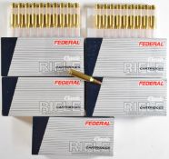 One-hundred .243 Win Federal Classic rifle cartridges, all in original boxes. PLEASE NOTE THAT A