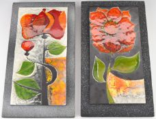 Two Gilbert Valentin for Atelier Les Archanges tile pictures both of flowers with inscribed