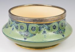 Moorcroft Macintyre jardinière with tube lined decoration and silver plated rim, Moorcroft signature