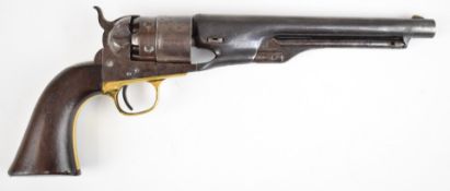 Colt 1860 Army .44 six-shot single action revolver with shaped wooden grips brass trigger guard,